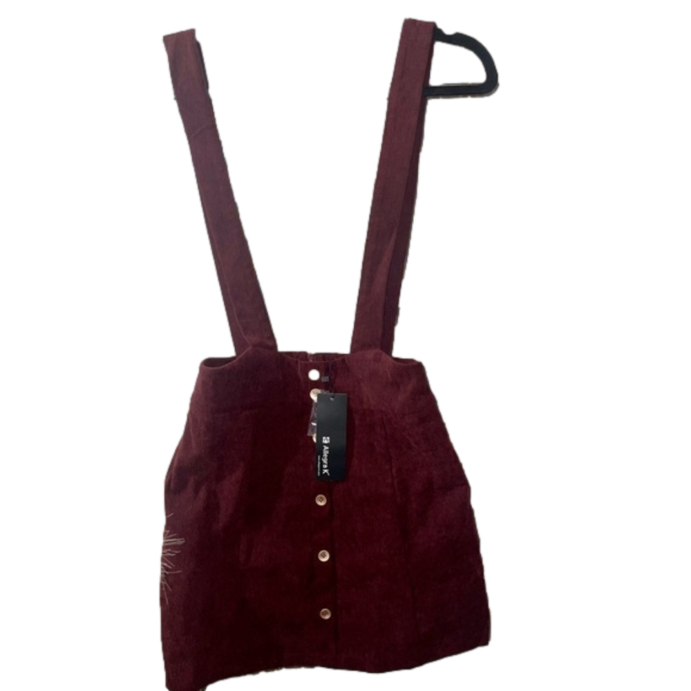 Allegra K Burgundy Corduroy Overall Skirt